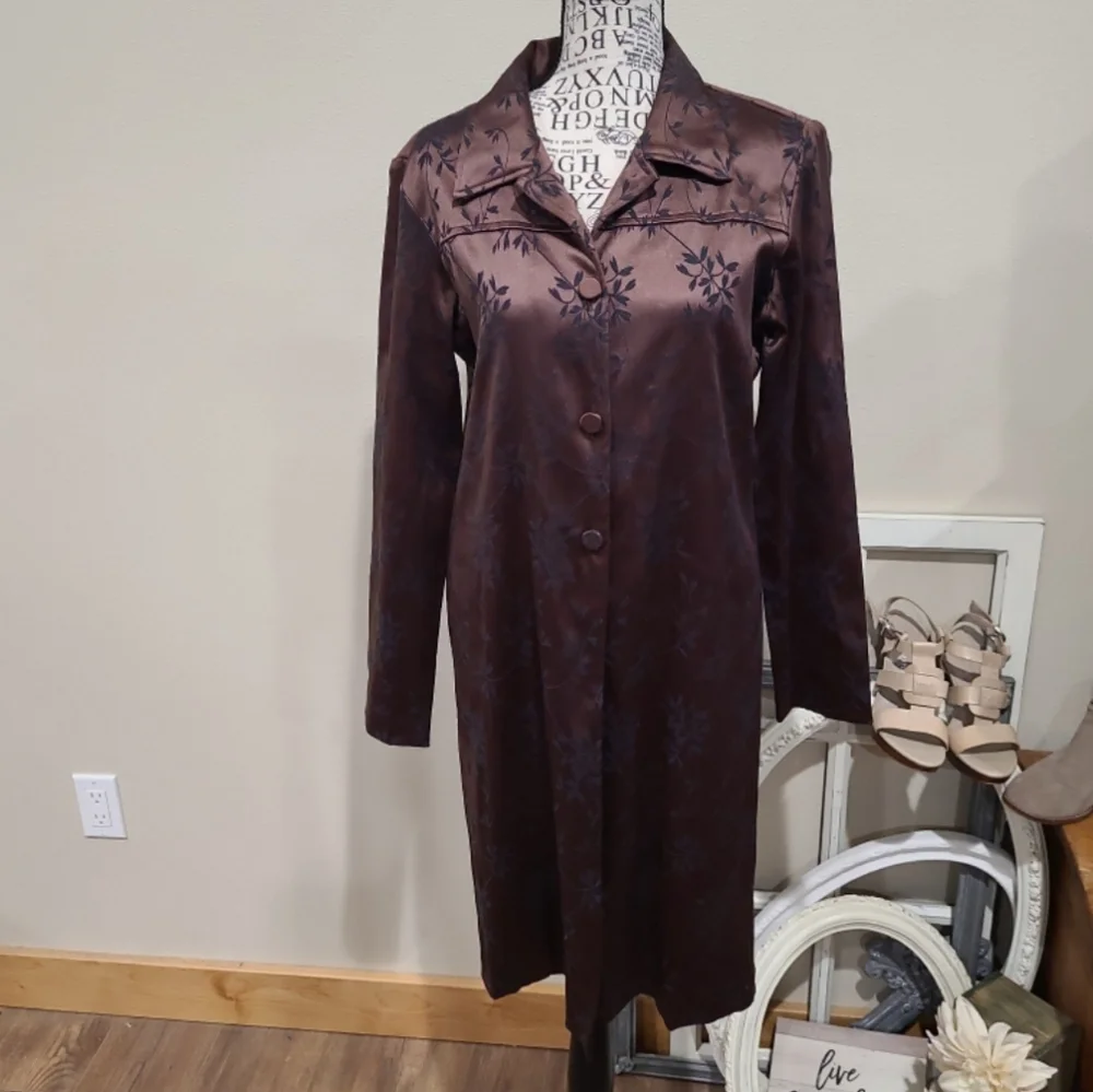 Vintage Brown Satiny Embroided Evening Jacket Blazer Women SZ Small - Picture 2 of 11
